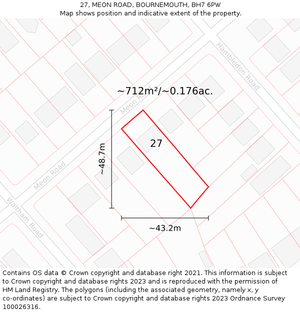 27, MEON ROAD, BOURNEMOUTH, BH7 6PW: Plot and title map