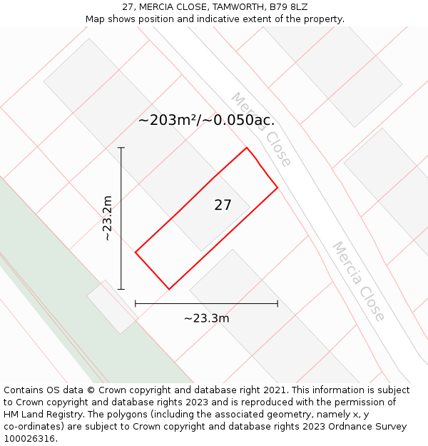 27, MERCIA CLOSE, TAMWORTH, B79 8LZ: Plot and title map