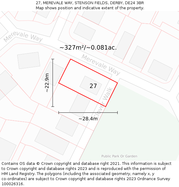 27, MEREVALE WAY, STENSON FIELDS, DERBY, DE24 3BR: Plot and title map