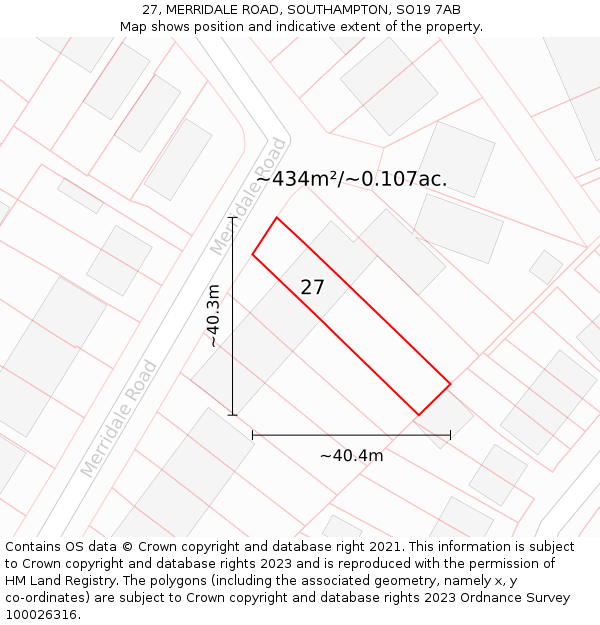 27, MERRIDALE ROAD, SOUTHAMPTON, SO19 7AB: Plot and title map