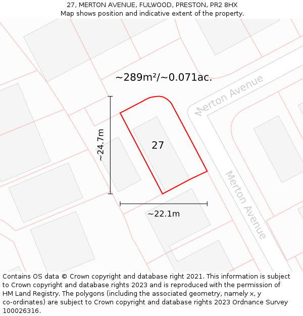 27, MERTON AVENUE, FULWOOD, PRESTON, PR2 8HX: Plot and title map