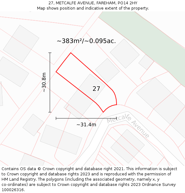 27, METCALFE AVENUE, FAREHAM, PO14 2HY: Plot and title map