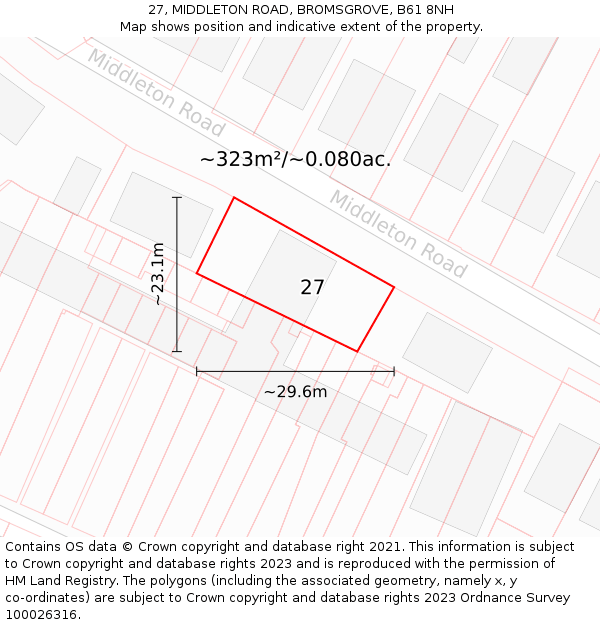 27, MIDDLETON ROAD, BROMSGROVE, B61 8NH: Plot and title map