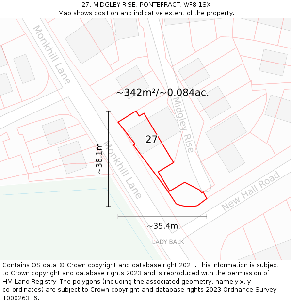 27, MIDGLEY RISE, PONTEFRACT, WF8 1SX: Plot and title map