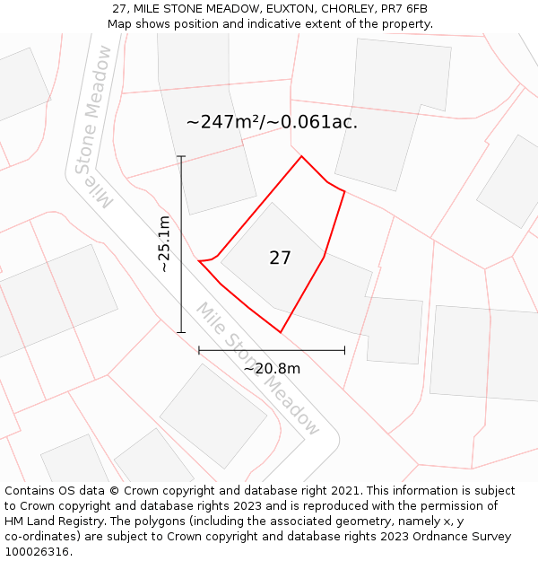 27, MILE STONE MEADOW, EUXTON, CHORLEY, PR7 6FB: Plot and title map