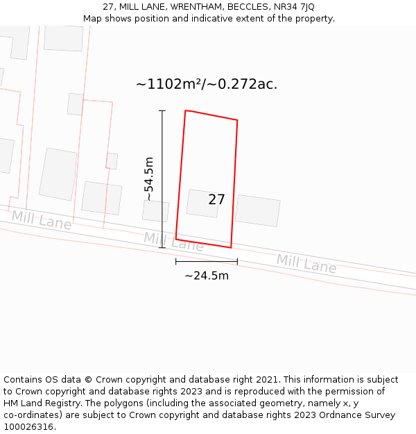 27, MILL LANE, WRENTHAM, BECCLES, NR34 7JQ: Plot and title map