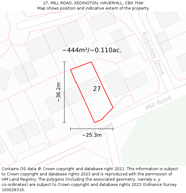 27, MILL ROAD, KEDINGTON, HAVERHILL, CB9 7NW: Plot and title map