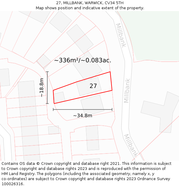 27, MILLBANK, WARWICK, CV34 5TH: Plot and title map