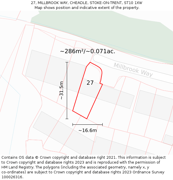 27, MILLBROOK WAY, CHEADLE, STOKE-ON-TRENT, ST10 1XW: Plot and title map