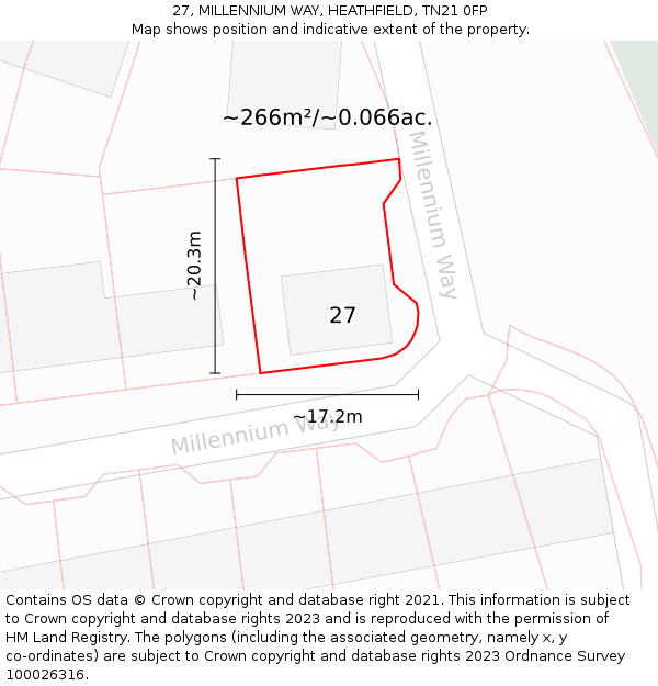 27, MILLENNIUM WAY, HEATHFIELD, TN21 0FP: Plot and title map