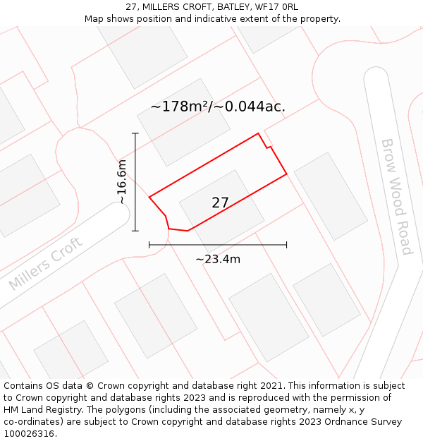 27, MILLERS CROFT, BATLEY, WF17 0RL: Plot and title map