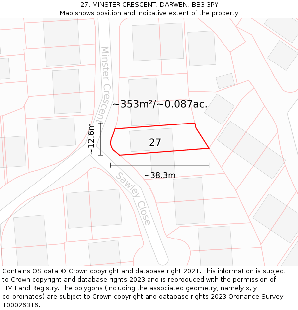 27, MINSTER CRESCENT, DARWEN, BB3 3PY: Plot and title map