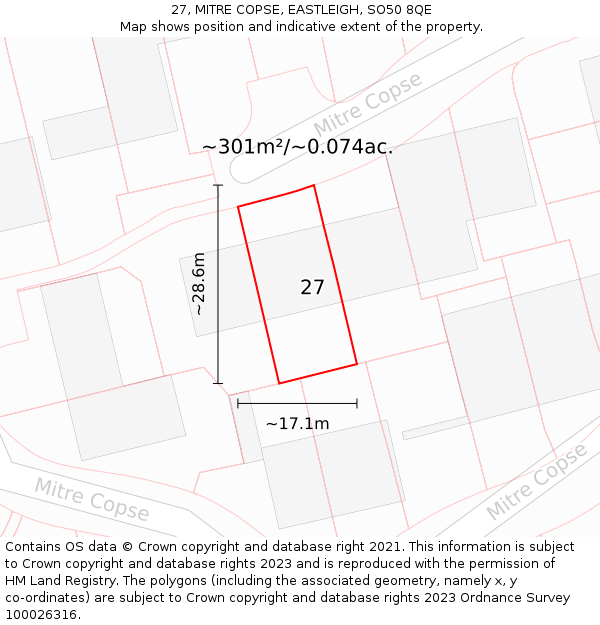 27, MITRE COPSE, EASTLEIGH, SO50 8QE: Plot and title map