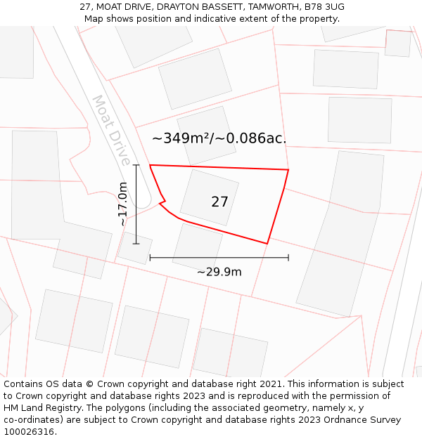 27, MOAT DRIVE, DRAYTON BASSETT, TAMWORTH, B78 3UG: Plot and title map