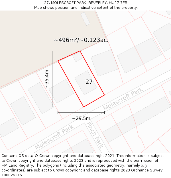 27, MOLESCROFT PARK, BEVERLEY, HU17 7EB: Plot and title map