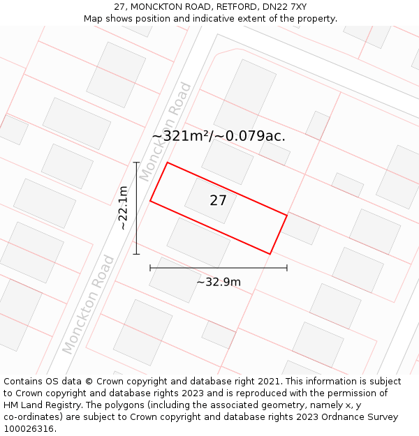 27, MONCKTON ROAD, RETFORD, DN22 7XY: Plot and title map