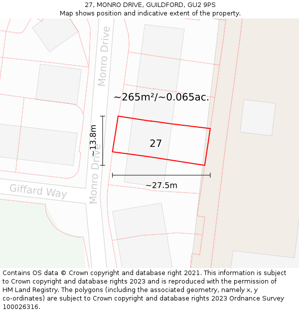 27, MONRO DRIVE, GUILDFORD, GU2 9PS: Plot and title map