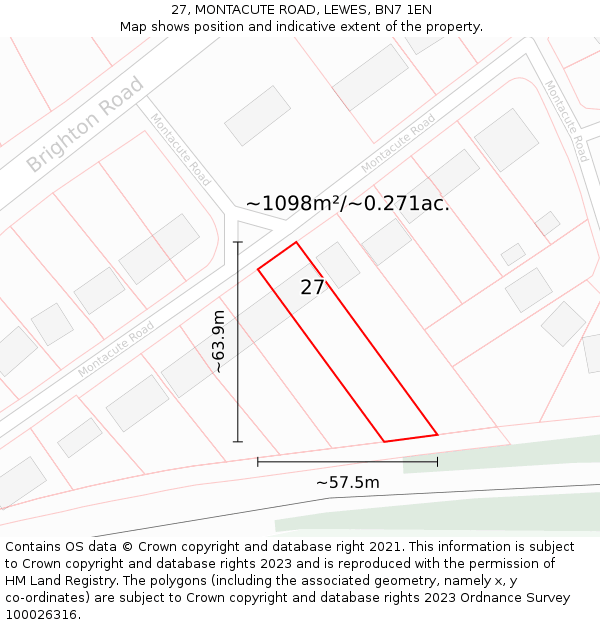 27, MONTACUTE ROAD, LEWES, BN7 1EN: Plot and title map