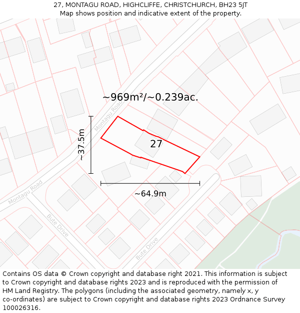 27, MONTAGU ROAD, HIGHCLIFFE, CHRISTCHURCH, BH23 5JT: Plot and title map