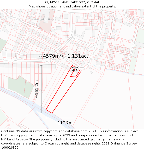 27, MOOR LANE, FAIRFORD, GL7 4AL: Plot and title map