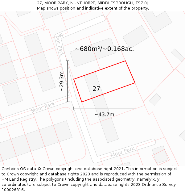 27, MOOR PARK, NUNTHORPE, MIDDLESBROUGH, TS7 0JJ: Plot and title map