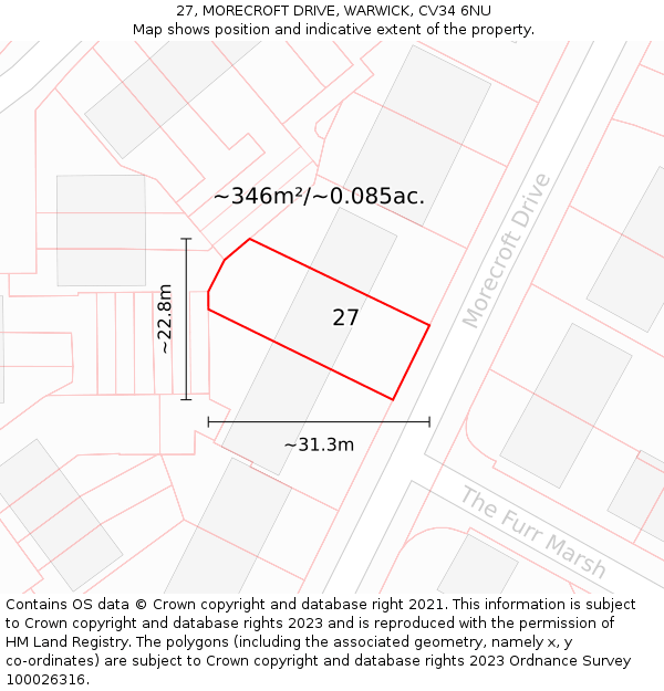 27, MORECROFT DRIVE, WARWICK, CV34 6NU: Plot and title map