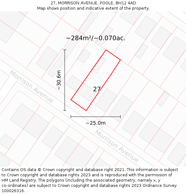 27, MORRISON AVENUE, POOLE, BH12 4AD: Plot and title map