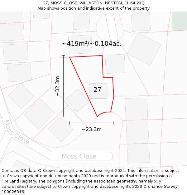 27, MOSS CLOSE, WILLASTON, NESTON, CH64 2XQ: Plot and title map