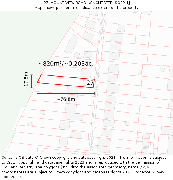 27, MOUNT VIEW ROAD, WINCHESTER, SO22 4JJ: Plot and title map