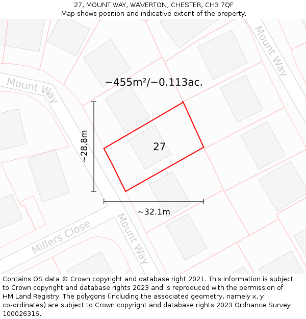 27, MOUNT WAY, WAVERTON, CHESTER, CH3 7QF: Plot and title map