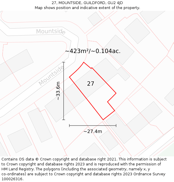 27, MOUNTSIDE, GUILDFORD, GU2 4JD: Plot and title map