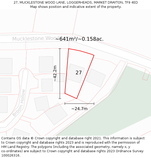 27, MUCKLESTONE WOOD LANE, LOGGERHEADS, MARKET DRAYTON, TF9 4ED: Plot and title map