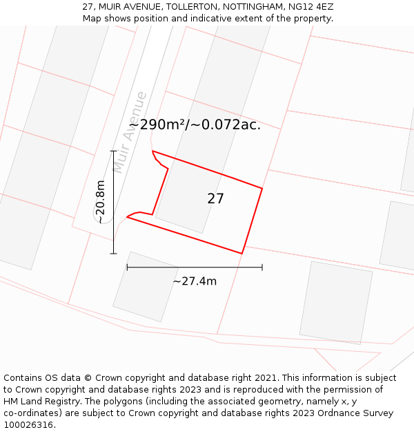 27, MUIR AVENUE, TOLLERTON, NOTTINGHAM, NG12 4EZ: Plot and title map