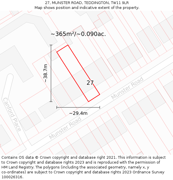 27, MUNSTER ROAD, TEDDINGTON, TW11 9LR: Plot and title map