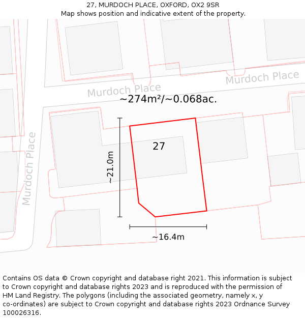 27, MURDOCH PLACE, OXFORD, OX2 9SR: Plot and title map