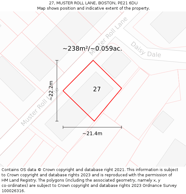 27, MUSTER ROLL LANE, BOSTON, PE21 6DU: Plot and title map