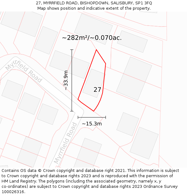 27, MYRRFIELD ROAD, BISHOPDOWN, SALISBURY, SP1 3FQ: Plot and title map