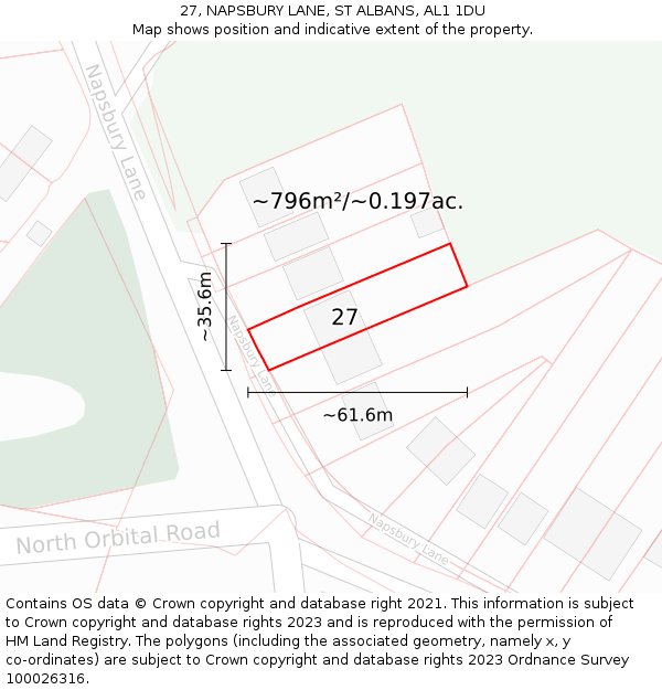 27, NAPSBURY LANE, ST ALBANS, AL1 1DU: Plot and title map