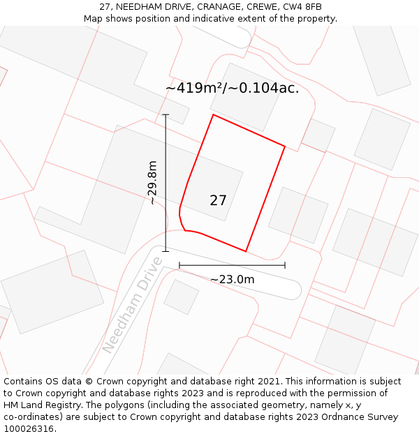 27, NEEDHAM DRIVE, CRANAGE, CREWE, CW4 8FB: Plot and title map