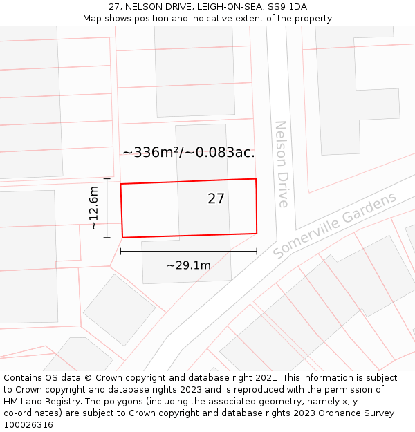 27, NELSON DRIVE, LEIGH-ON-SEA, SS9 1DA: Plot and title map