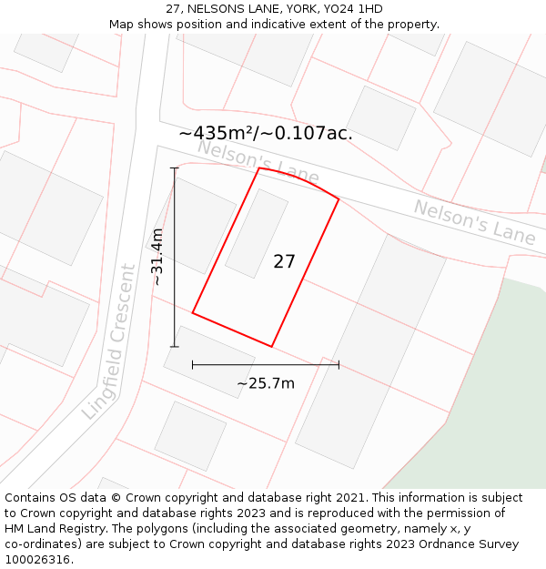 27, NELSONS LANE, YORK, YO24 1HD: Plot and title map