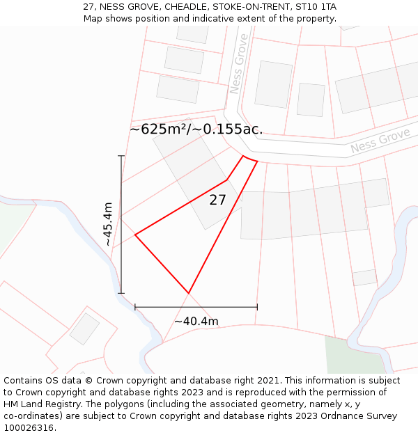 27, NESS GROVE, CHEADLE, STOKE-ON-TRENT, ST10 1TA: Plot and title map