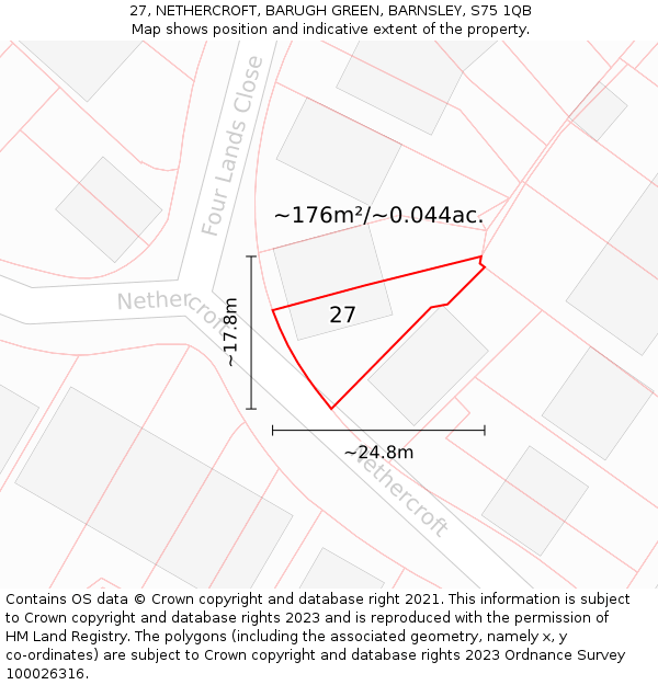 27, NETHERCROFT, BARUGH GREEN, BARNSLEY, S75 1QB: Plot and title map