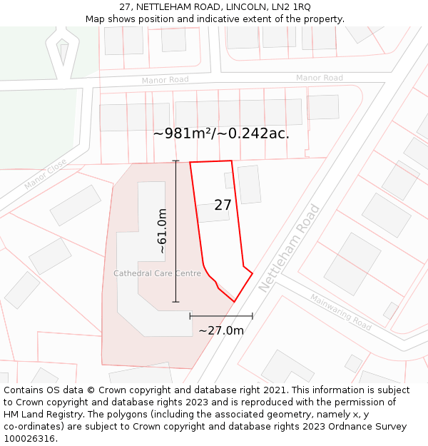 27, NETTLEHAM ROAD, LINCOLN, LN2 1RQ: Plot and title map