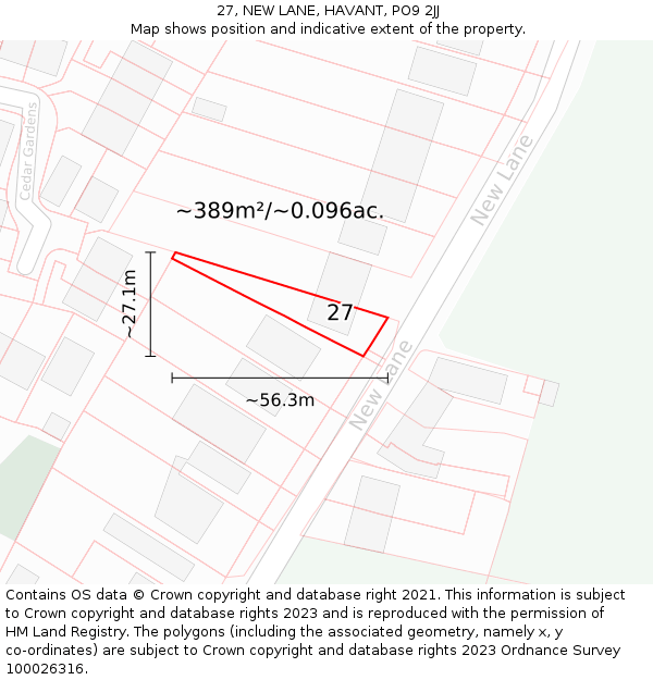 27, NEW LANE, HAVANT, PO9 2JJ: Plot and title map