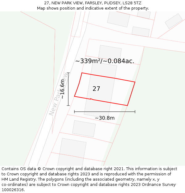 27, NEW PARK VIEW, FARSLEY, PUDSEY, LS28 5TZ: Plot and title map