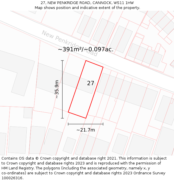 27, NEW PENKRIDGE ROAD, CANNOCK, WS11 1HW: Plot and title map