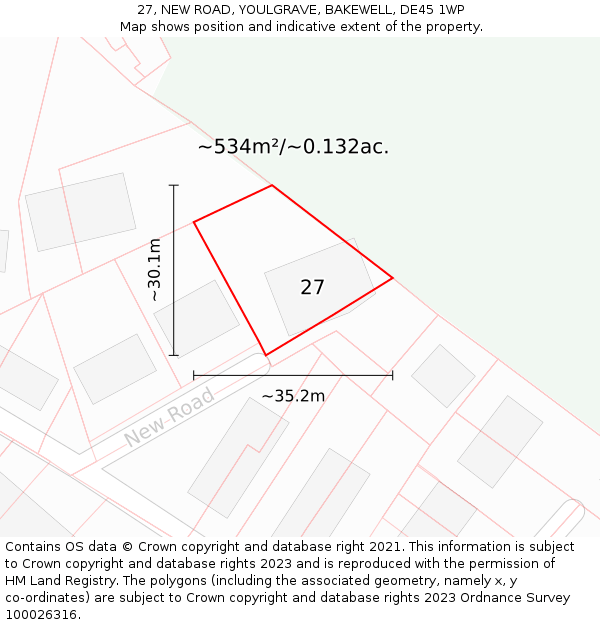 27, NEW ROAD, YOULGRAVE, BAKEWELL, DE45 1WP: Plot and title map