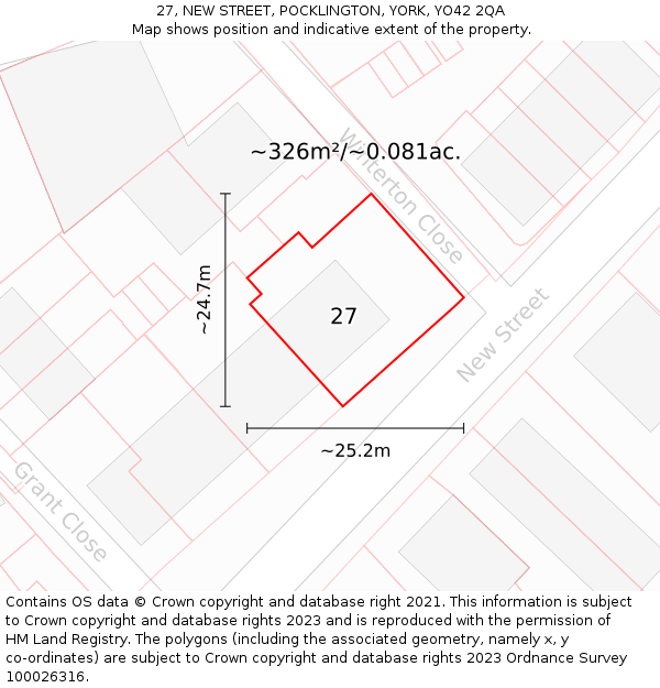 27, NEW STREET, POCKLINGTON, YORK, YO42 2QA: Plot and title map