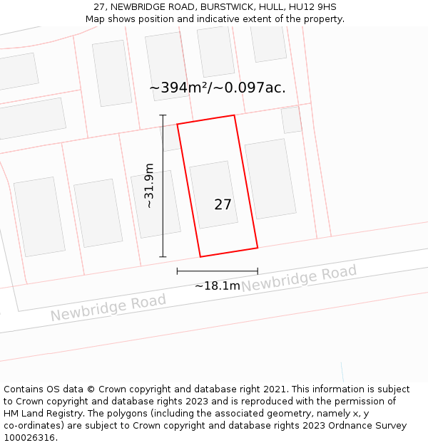 27, NEWBRIDGE ROAD, BURSTWICK, HULL, HU12 9HS: Plot and title map